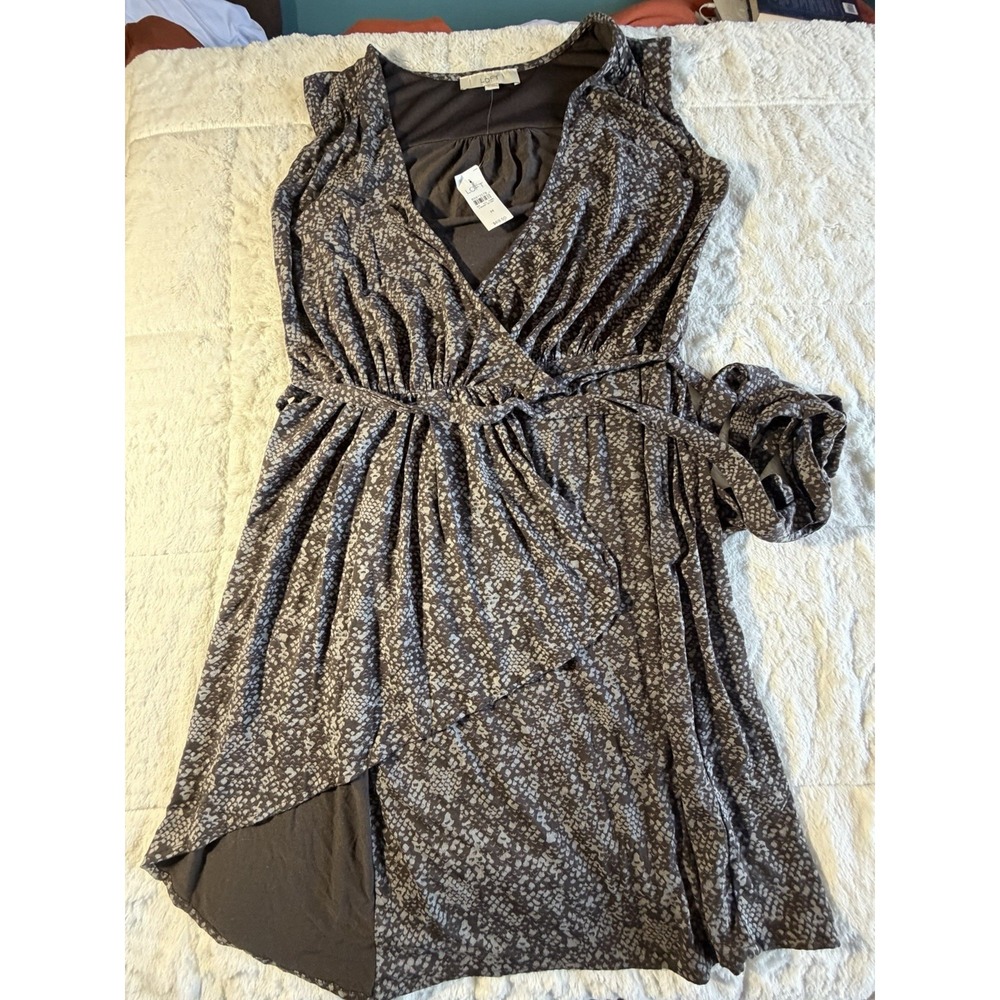 Ann Taylor Loft M Brown V-neck Dress Casual High Waist NWT